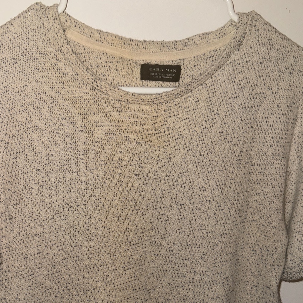 Zara Men Cream Knit Short Sleeve Shirt